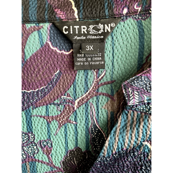 CITRON SANTA MONICA Size 3XL Purple Blue Floral Silk Textured Long Sleeve Tunic - Picture 2 of 10